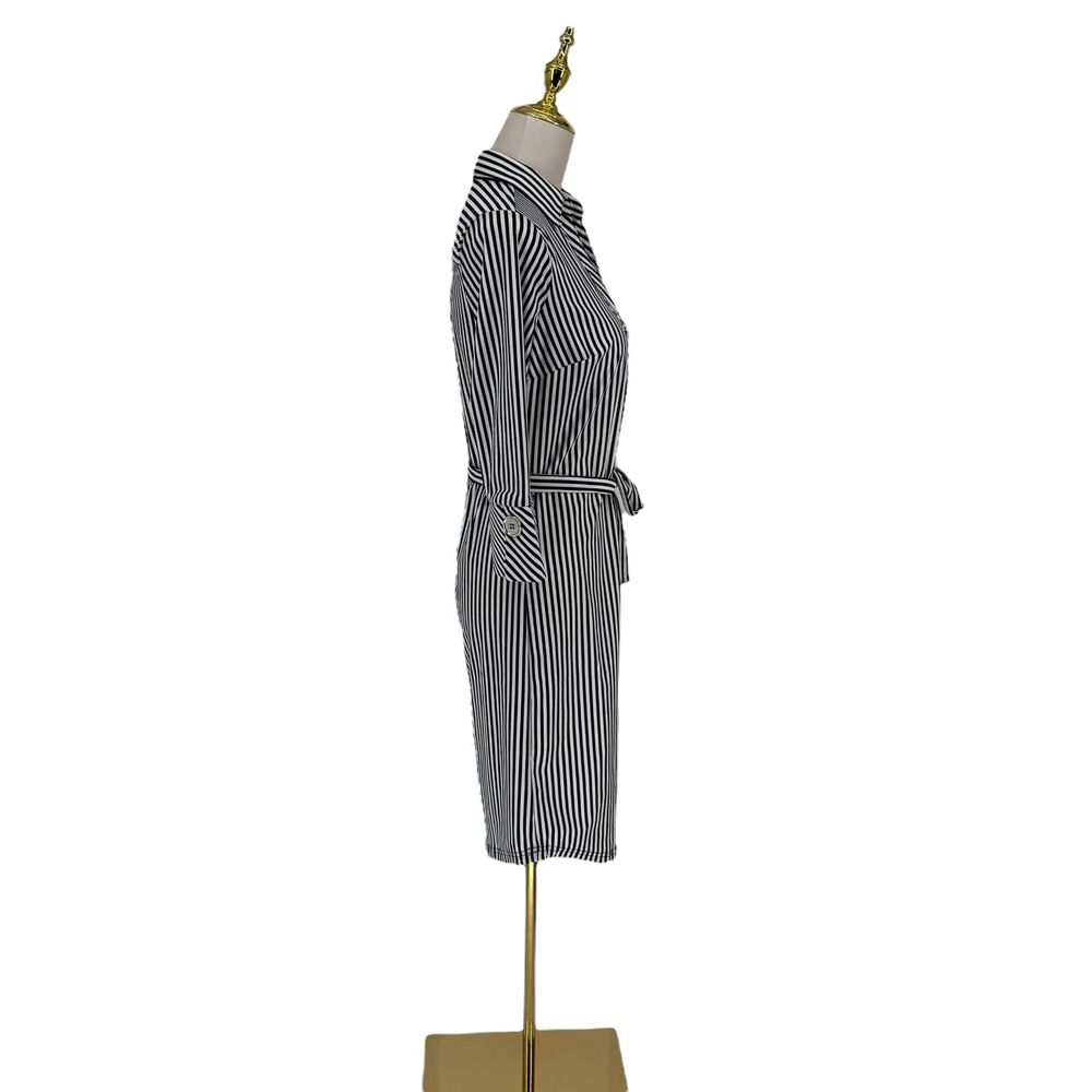 Striped Shirt Dress S Black White Belted Mlle Gabrielle Career Office Academia - Picture 9 of 16